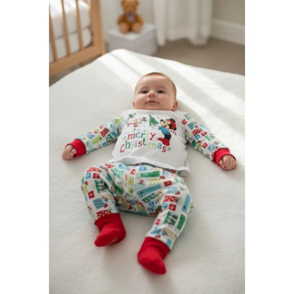 NWT Disney Mickey Mouse Infant Christmas PJ Set 3–6 Months Shirt & Pants‎ Unisex